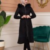Shaomah Trench Coat with Removable Fur Hood - Code 1363 - black