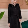 Shaomah Trench Coat with Removable Fur Hood - Code 1363 - black