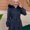 Shaomah Trench Coat with Removable Fur Hood - Code 1363 - deep blue