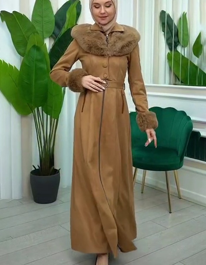 Womens Suede Fur Coat 1362 - Tabak