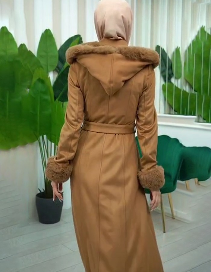 Womens Suede Fur Coat 1362 - Tabak