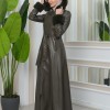 FUR HOODED ZIPPERED Faux Leather Hijab Topcoat 1345 - khaki