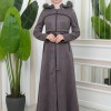 Luxuriöser Damen Wildleder-Mantel mit Kaninchenfutter 1346 - Grau