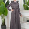 FUR HOODED BELT SUEDE HIJAB COVERCOAT 1346 - gray