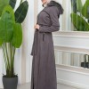 FUR HOODED BELT SUEDE HIJAB COVERCOAT 1346 - gray