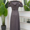 FUR HOODED BELT SUEDE HIJAB COVERCOAT 1346 - gray
