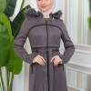 FUR HOODED BELT SUEDE HIJAB COVERCOAT 1346 - gray
