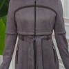 FUR HOODED BELT SUEDE HIJAB COVERCOAT 1346 - gray