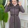 FUR HOODED BELT SUEDE HIJAB COVERCOAT 1346 - gray