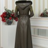 FUR HOODED BELT HIJAB LEATHER COAT 1348 Haki