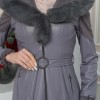 FUR HOODED BELT HIJAB LEATHER COAT 1348 Gri