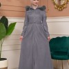 Women's Suede Coat with Removable Fur Hood 1361 - gray