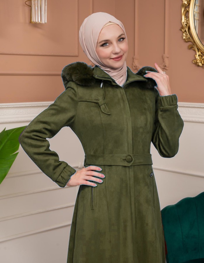 Shaomah Winter Coat with Fur Hood - Code 1361 - khaki
