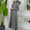 Furry Hooded Faux Leather Short Trench Coat with Tunnel Waist 1344 - gray