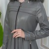 Furry Hooded Faux Leather Short Trench Coat with Tunnel Waist 1344 - gray