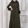 FURRY HOODED ZIPPERED OVERSIZED SUEDE TOPCOAT 1353 - khaki