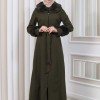 FURRY HOODED ZIPPERED OVERSIZED SUEDE TOPCOAT 1353 - khaki