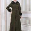 FURRY HOODED ZIPPERED OVERSIZED SUEDE TOPCOAT 1353 - khaki