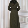 FURRY HOODED ZIPPERED OVERSIZED SUEDE TOPCOAT 1353 - khaki