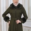 FURRY HOODED ZIPPERED OVERSIZED SUEDE TOPCOAT 1353 - khaki