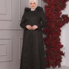 مانطو شاموا نسائي مقاسات كبيرة بقلنسوة فرو قابلة للإزالة 1354 - اسود