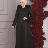 FURRY HOODED ZIPPERED OVERSIZED SUEDE TOPCOAT 1354 - black