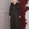 FURRY HOODED ZIPPERED OVERSIZED SUEDE TOPCOAT 1354 - black