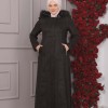FURRY HOODED ZIPPERED OVERSIZED SUEDE TOPCOAT 1354 - black