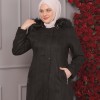 FURRY HOODED ZIPPERED OVERSIZED SUEDE TOPCOAT 1354 - black