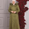 FURRY HOODED ZIPPERED OVERSIZED SUEDE TOPCOAT 1354 Haki