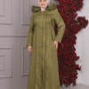 FURRY HOODED ZIPPERED OVERSIZED SUEDE TOPCOAT 1354 Haki