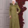 FURRY HOODED ZIPPERED OVERSIZED SUEDE TOPCOAT 1354 Haki