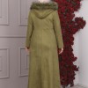 FURRY HOODED ZIPPERED OVERSIZED SUEDE TOPCOAT 1354 Haki