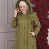 FURRY HOODED ZIPPERED OVERSIZED SUEDE TOPCOAT 1354 Haki