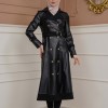 Belted Buttons Leather Trench Coat 1334 - black