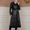 Belted Buttons Leather Trench Coat 1334 - black