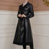 Belted Buttons Leather Trench Coat 1334 - black