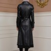 Belted Buttons Leather Trench Coat 1334 - black