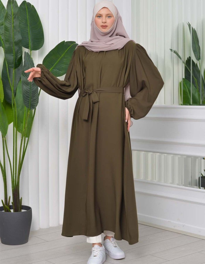 Simple & Long Hijab Dress 827 - khaki