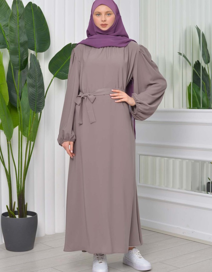 Simple & Long Hijab Dress 827 açık kahve