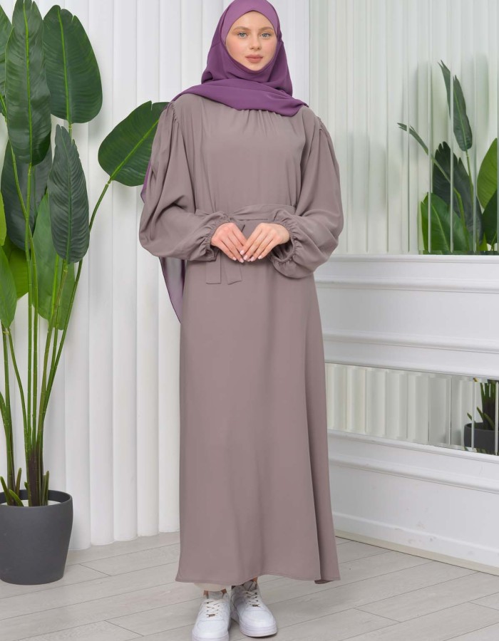 Simple & Long Hijab Dress 827 açık kahve