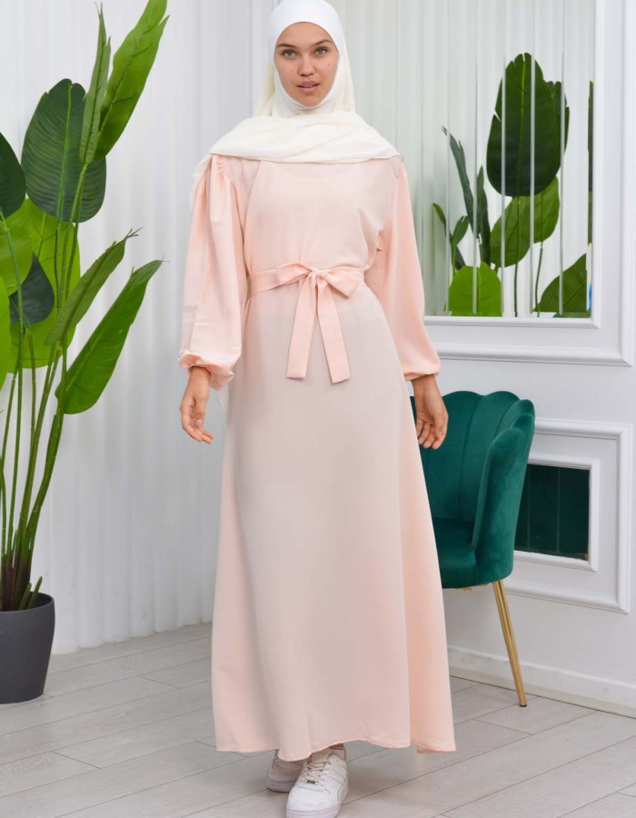 Simple & Long Hijab Dress 827 - salmon