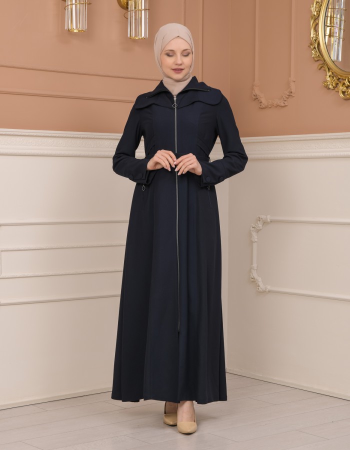 Belted Zippered Clarita Hooded Topcoat 1224 - deep blue