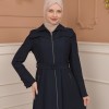 Belted Zippered Clarita Hooded Topcoat 1224 - deep blue