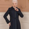 Belted Zippered Clarita Hooded Topcoat 1224 - deep blue