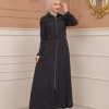 Belted Zippered Clarita Hooded Topcoat 1224 - Antrasıt