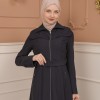 Belted Zippered Clarita Hooded Topcoat 1224 - Antrasıt