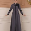 Belted Zippered Parachute Hooded Topcoat 1227 - Antrasıt