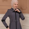 Belted Zippered Parachute Hooded Topcoat 1227 - Antrasıt