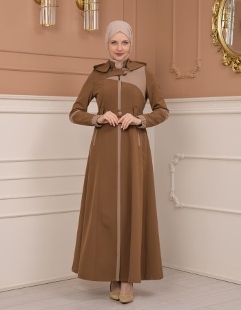 Regenmanto aus Fallschirmstoff mit Satinfutter und abnehmbarer Kapuze 1227 - Cognac
